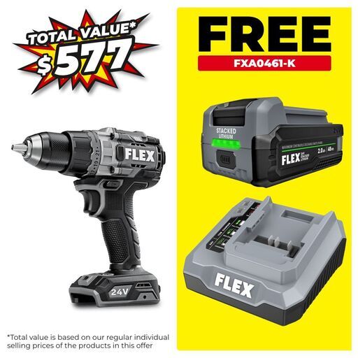 Flex FXA1171T-Z 24V Li-ion Cordless Brushless 13mm 2-Speed Drill Driver with Turbo Mode - Skin Only