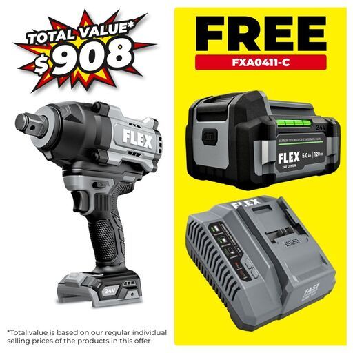 Flex FXA1472B-Z 24V Li-ion Cordless Brushless 3/4" High Torque Impact Wrench - Skin Only