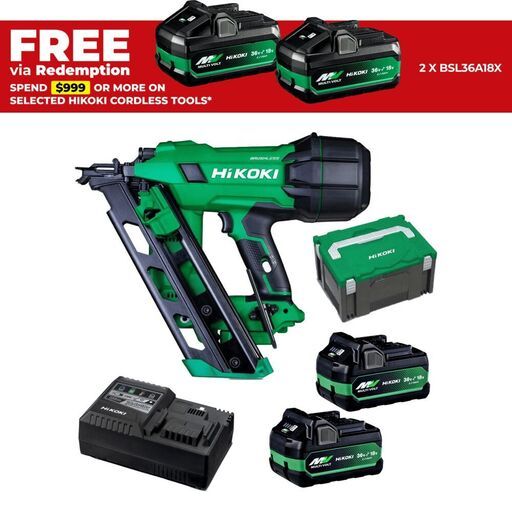 HiKOKI NR1890DCA(HMZ) 18V 5.0Ah / 36V 2.5.Ah Li-ion Cordless Brushless Gasless 90mm Framing Nailer Combo Kit