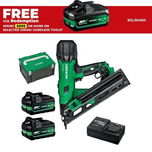 HiKOKI NT1865DAA(HXZ) 18V 5.0Ah / 36V 2.5.Ah Li-ion Cordless Brushless Gasless 15G Finishing Nailer Combo Kit