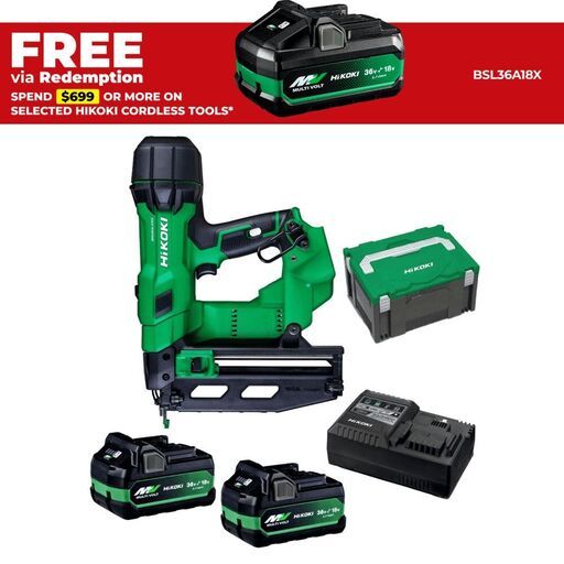 HiKOKI NT1865DSA(HXZ) 18V 5.0Ah / 36V 2.5.Ah Li-ion Cordless Brushless 16G Finishing Nailer Combo Kit