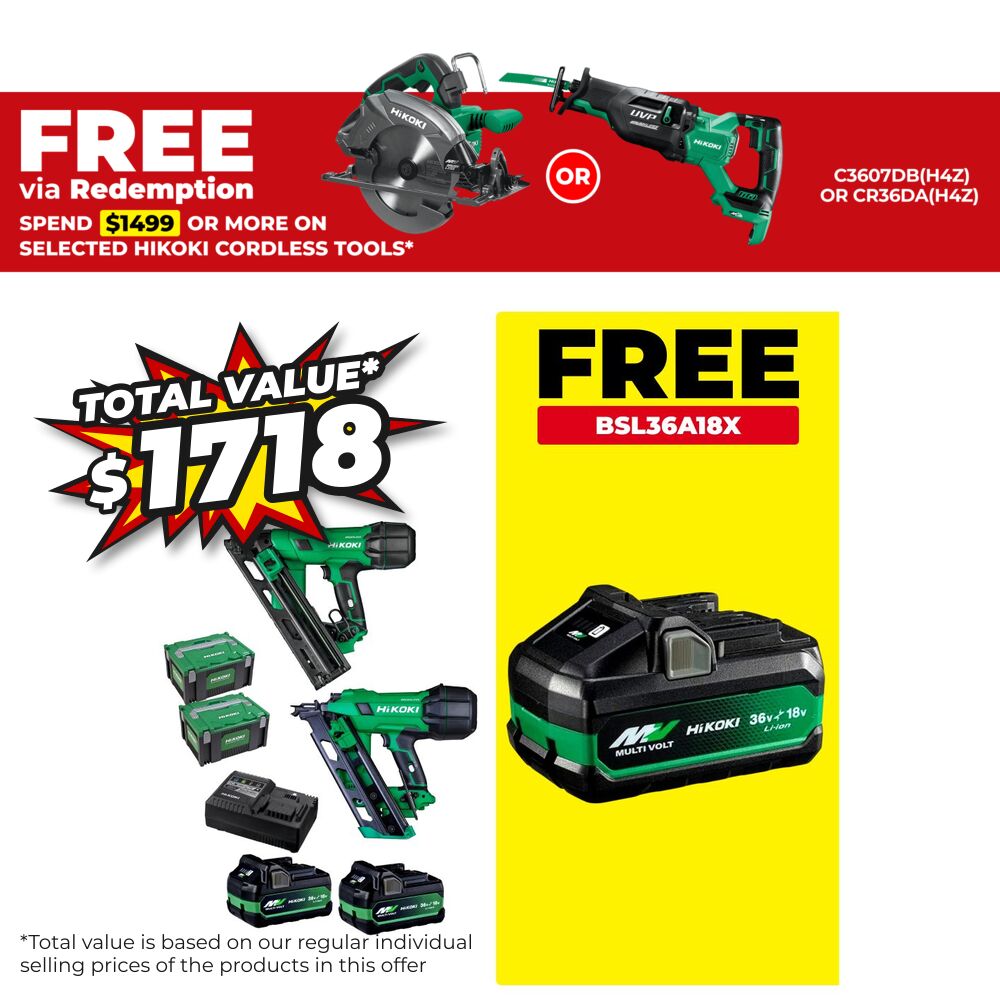 HiKOKI FRAMERPROPACK(HRZ) 18V 5.0Ah / 36V 2.5Ah Li-ion Cordless Brushless Gasless 90mm Framing Nailer & 15G Finishing Nailer Combo Kit – image 1