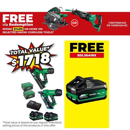 HiKOKI FRAMERPROPACK(HRZ) 18V 5.0Ah / 36V 2.5Ah Li-ion Cordless Brushless Gasless 90mm Framing Nailer & 15G Finishing Nailer Combo Kit