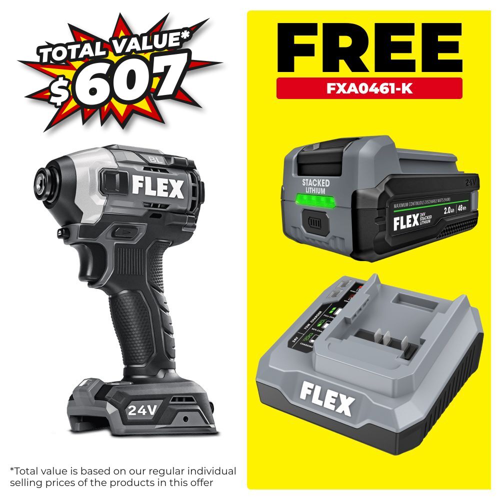 Flex FXA1371A-Z 24V Li-ion Cordless Brushless 1/4" Quick Eject Hex Impact Driver with Multi-Mode - Skin Only – image 1