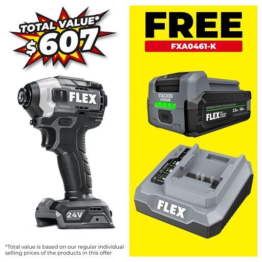 Flex FXA1371A-Z 24V Li-ion Cordless Brushless 1/4" Quick Eject Hex Impact Driver with Multi-Mode - Skin Only