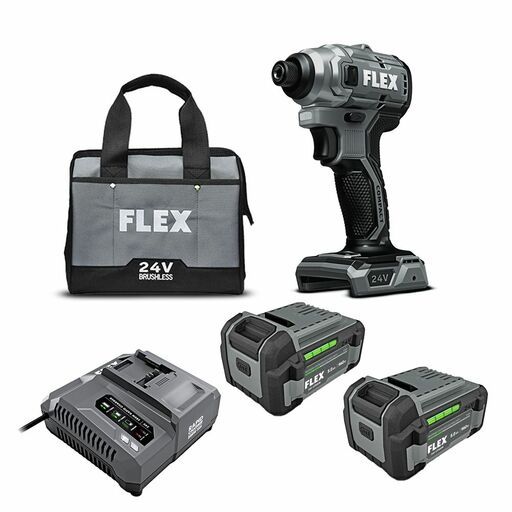Flex FXA1331-2C 24V 5.0Ah Li-ion Cordless Brushless 1/4" Hex Compact Impact Driver Combo Kit
