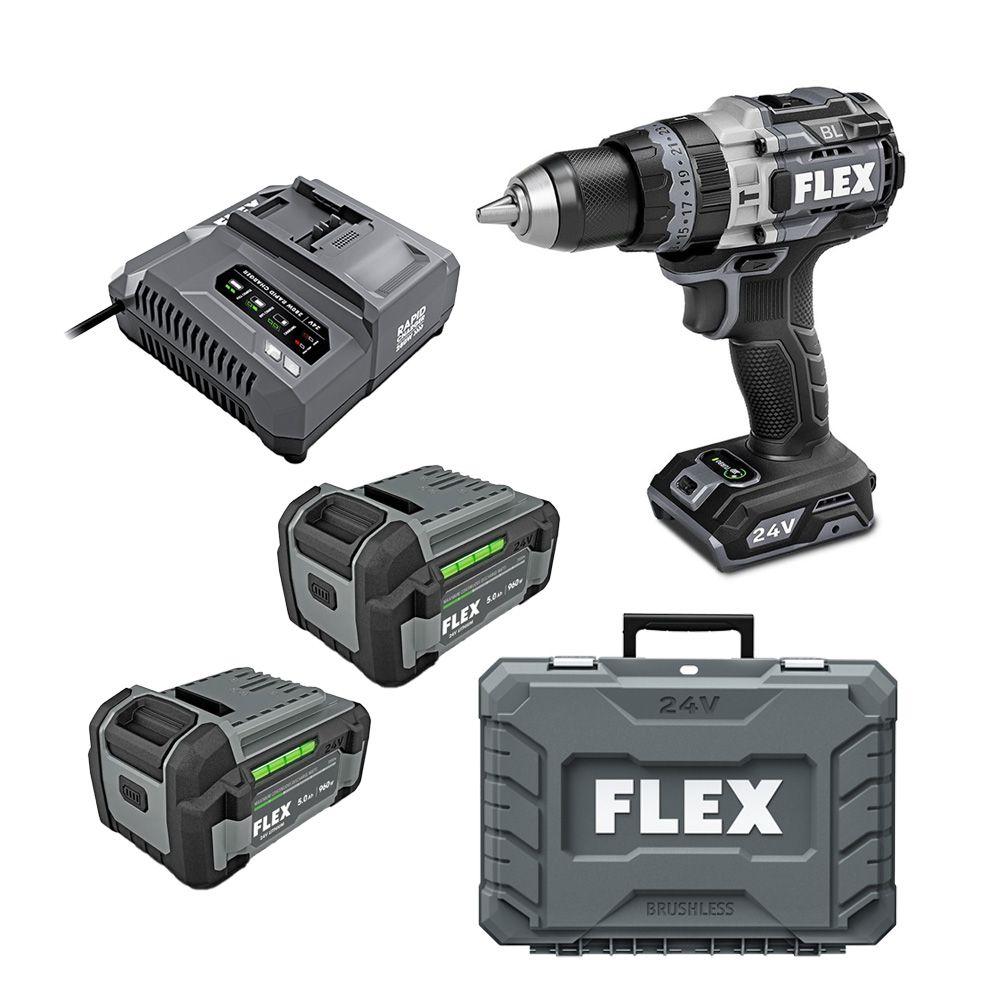 Flex FXA1271T-2C 24V 5.0Ah Cordless Brushless 13mm 2 Speed Hammer Drill ...