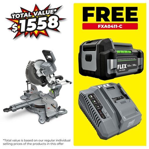 Flex FXA7141A-Z 24V Li-ion Cordless Brushless 305mm Dual Bevel Sliding Compound Mitre Saw - Skin Only