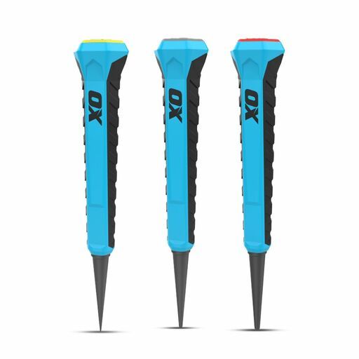 OX Tools OX-P095031 3-Pack 0.8mm 1.6mm 2.4mm OX PRO Nail Punch With Grip