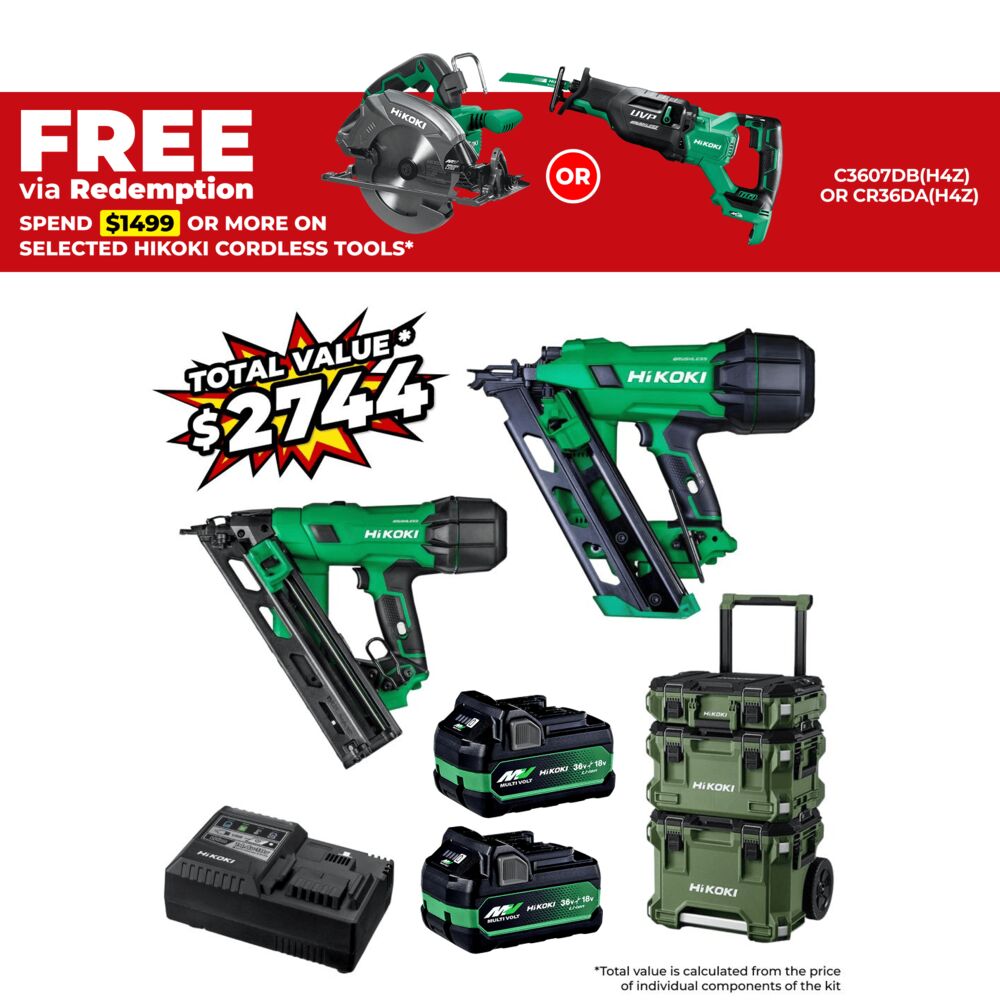 HiKOKI HIKNMASTER2(HRZ) 18V 5.0Ah/2.5Ah Li-Ion Cordless Brushless Nailer 2pce Combo Kit – image 1