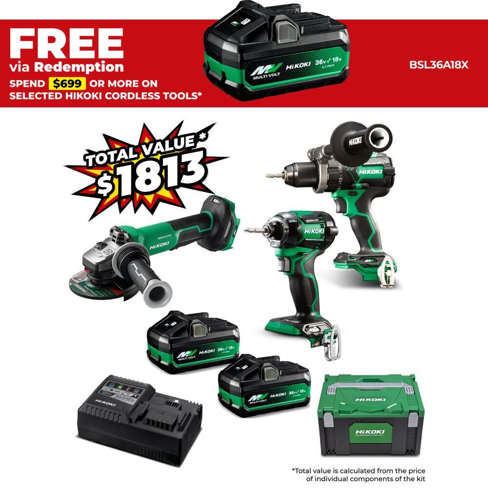 HiKOKI KC36DC(PMZ) 36V 2.5Ah Li-ion Cordless Brushless MultiVolt 3pce VALUE PACK Combo Kit – image 1