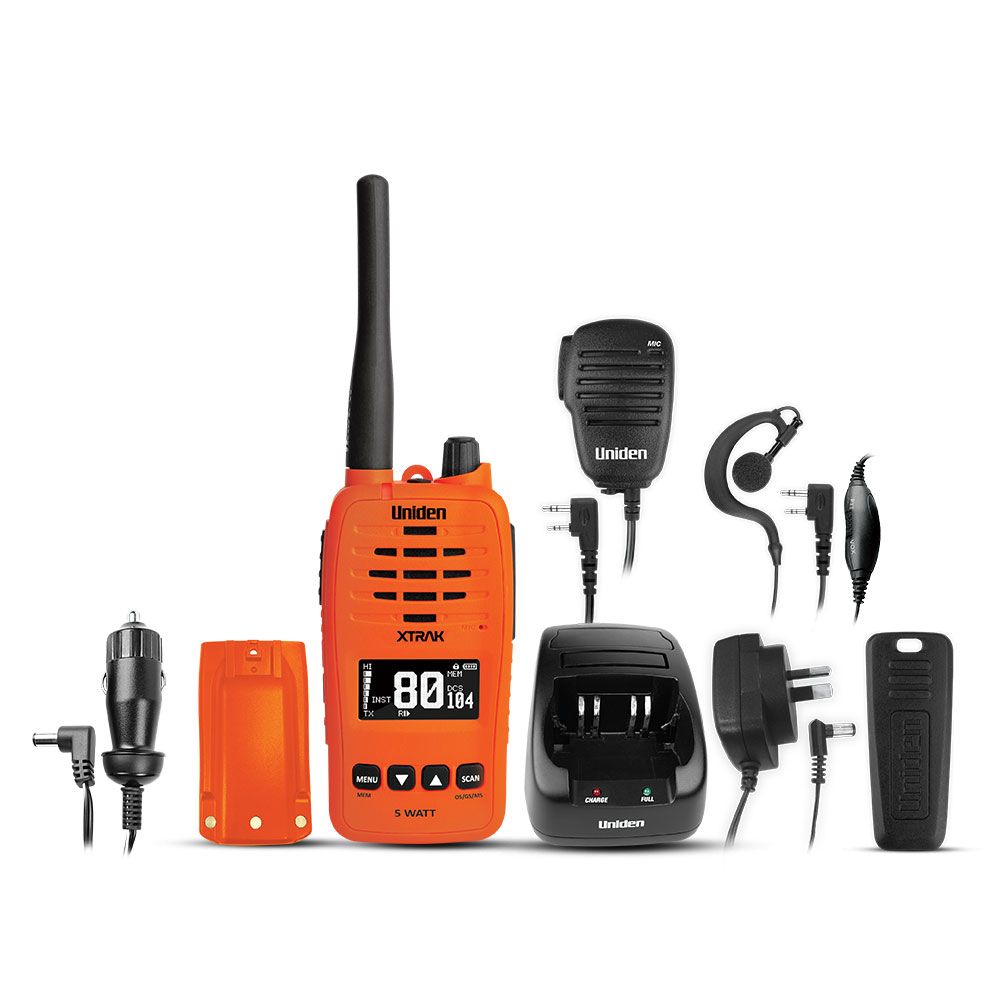 Uniden XTRAK50-O 5 Watt Waterproof Smart UHF Handheld Radio with Large OLED Display with Instant Replay Function - Orange – image 1