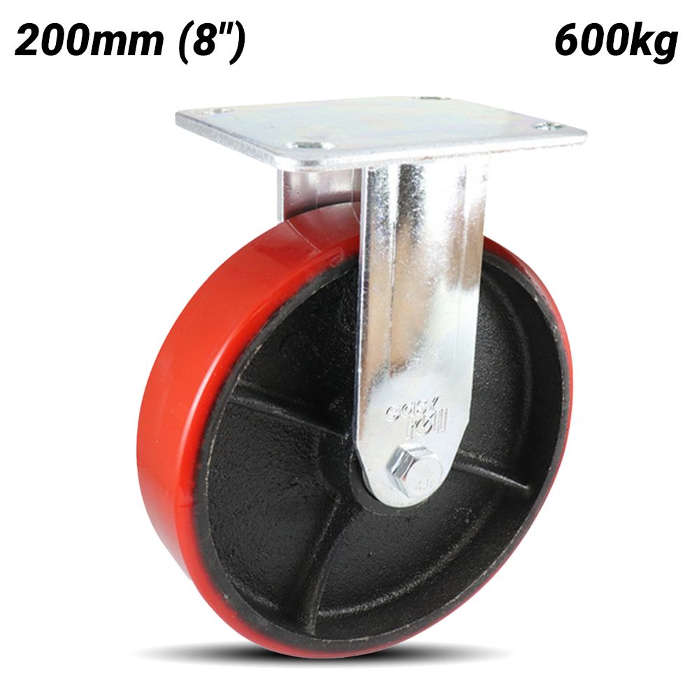 EHI J33AZ85K200H 200mm (8") 600kg J3 Series Heat Treated Steel Plate Fixed Plate Castor Wheel – image 1