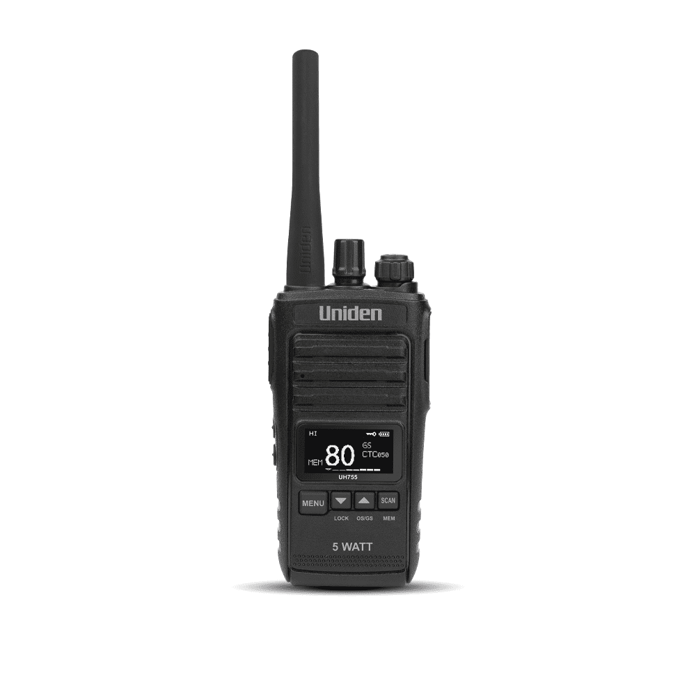 Uniden UH755 5 Watt UHF CB Splashproof Handheld Radio - Black