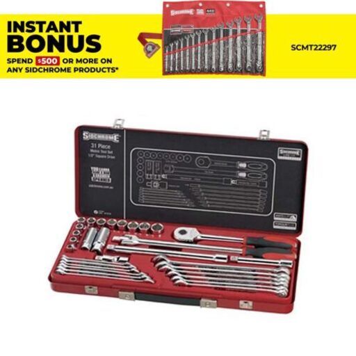 Sidchrome SCMT10236 31 Piece 1/2" Drive Socket & Spanner set - Metric