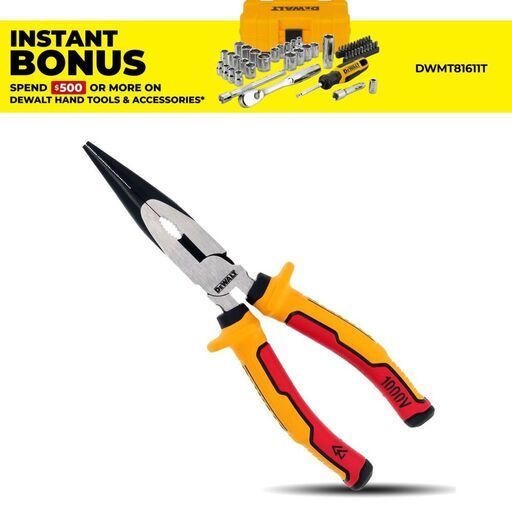 DeWalt DWHT82804-0 200mm Laser Hardened VDE 1000V Long Nose Plier