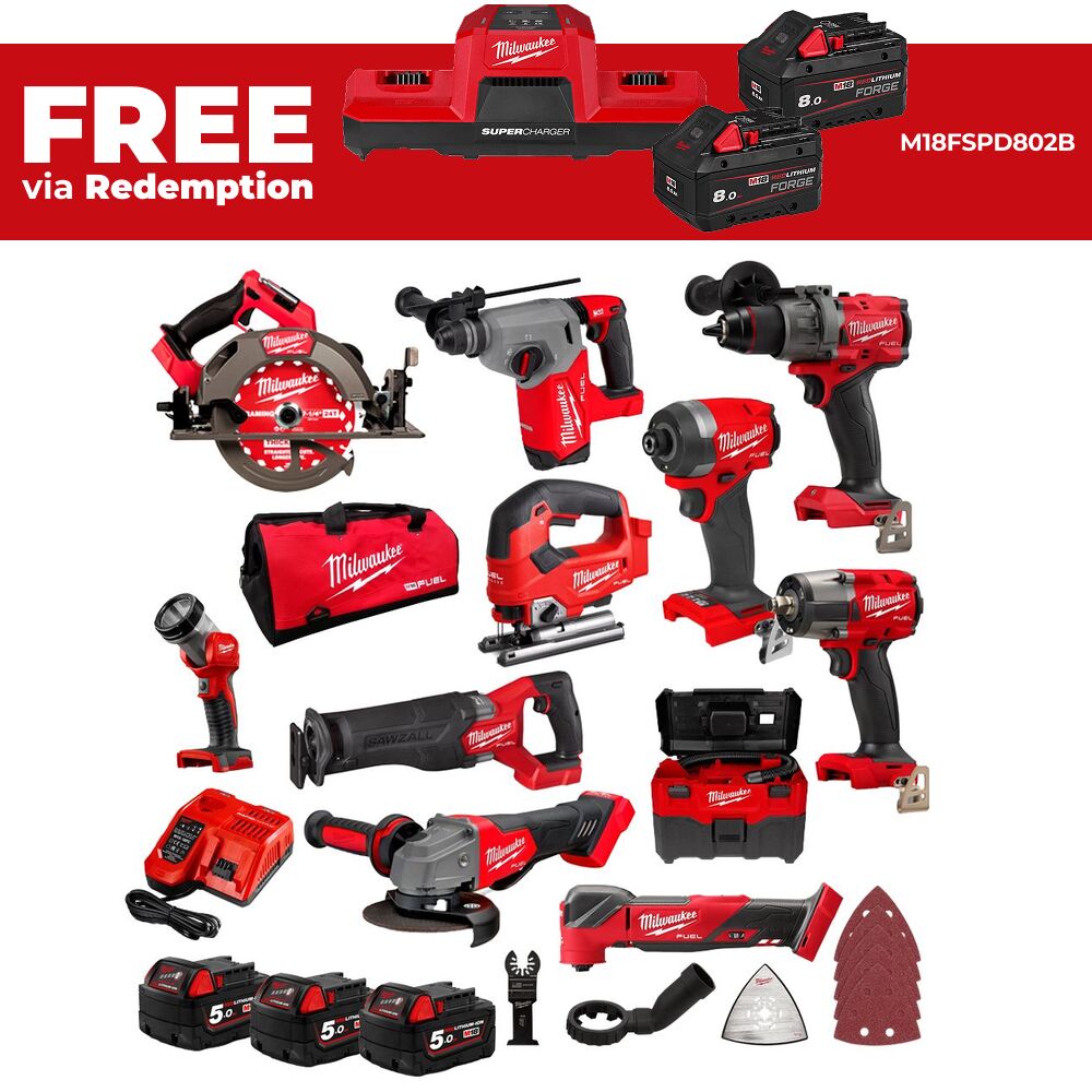 Milwaukee M18FPP11A4503B 18V 5.0Ah Li-ion Cordless Brushless 11pce Power Pack Combo Kit – image 1
