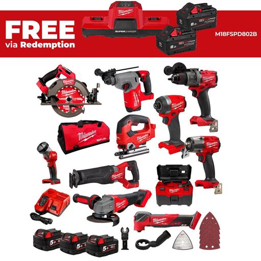 Milwaukee M18FPP11A4503B 18V 5.0Ah Li-ion Cordless Brushless 11pce Power Pack Combo Kit