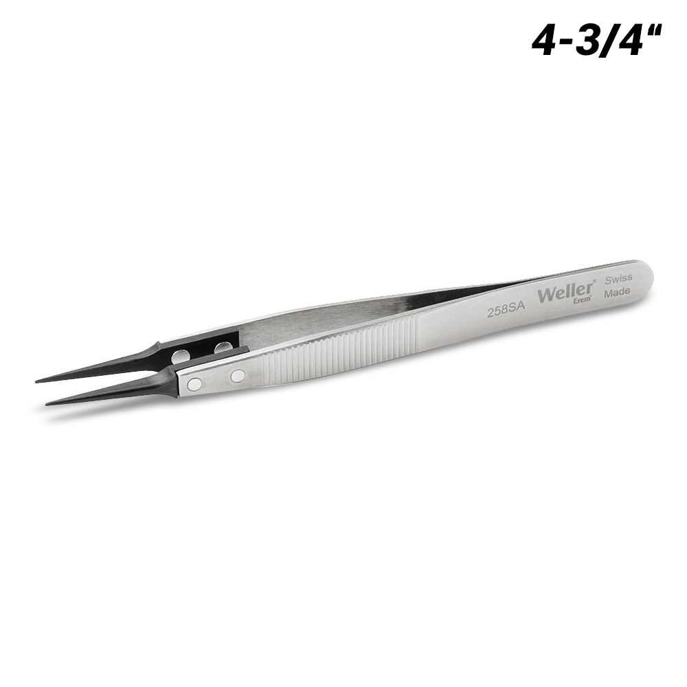 Weller 258SA 4-3/4" Pointed Synthetic Tip Precision Tweezers for Secure Handling – image 1