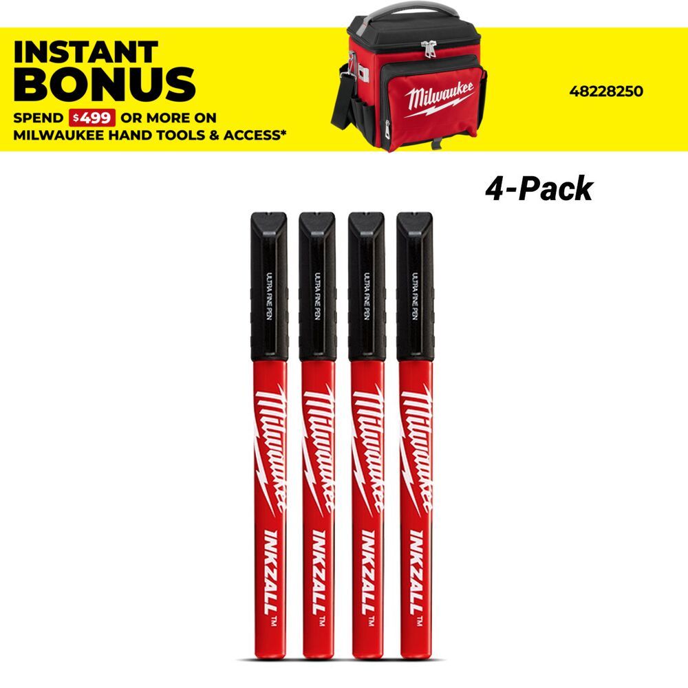 Milwaukee 48223164 4-Pack INKZALL Black Ultra Fine Point Pens – image 1