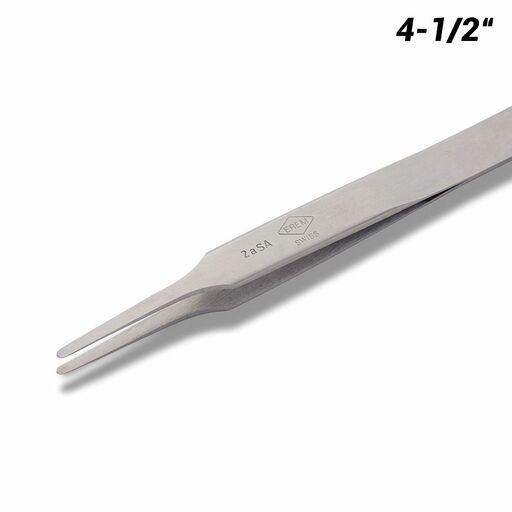 Weller 2ASA 4-1/2" Straight Flat Round Tip Precision Tweezers for Gripping Small Components