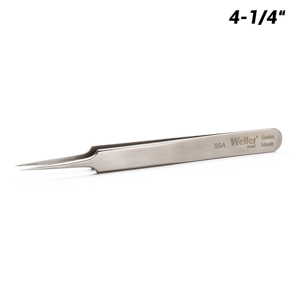Weller 5SA 4-1/4" Straight Very Pointed Tip Precision Tweezers for Very Fine Wires – image 1