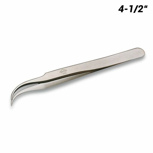 Weller 7SA 4-1/2" Curved Pointed Relieved Tip Precision Tweezers for Confined Spaces