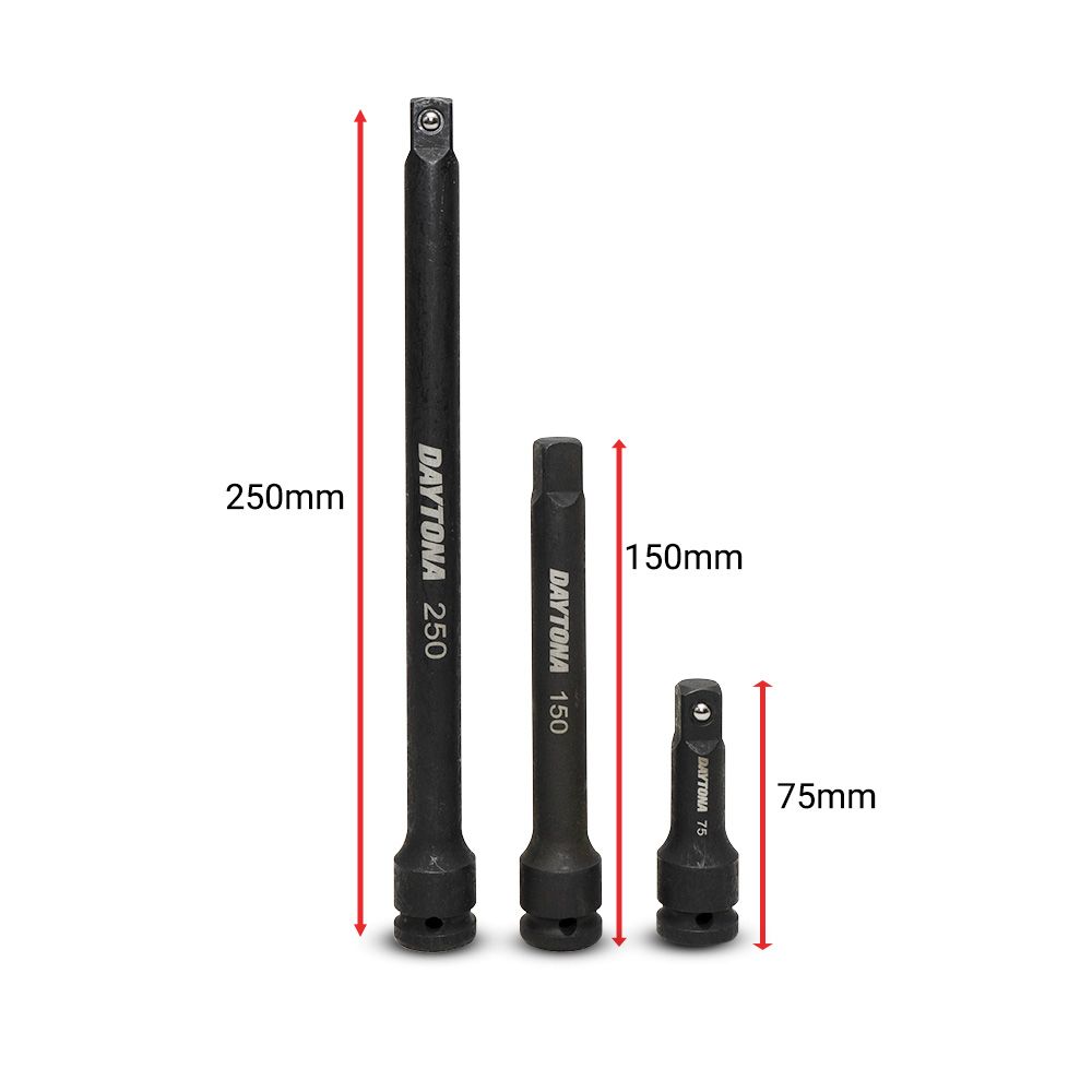Daytona D6IS12 6pce 1/2" Drive Industrial Impact 75-250mm Extension Bar & Universal Joint Adapter Set – image 3