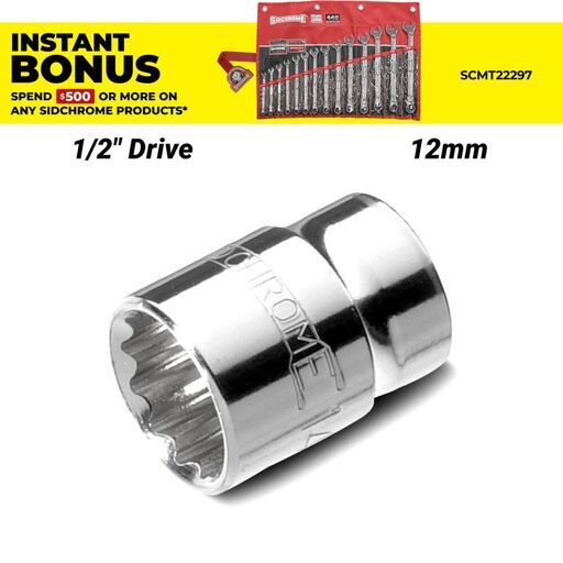 Sidchrome SCMT14229 12mm x 1/2" Drive Metric 12 Point Standard Socket