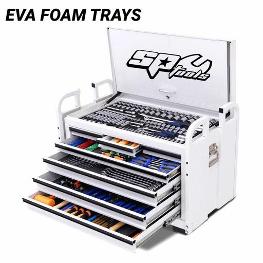 SP Tools SP50115WX 413pce Metric/SAE Tool Kit In 7 Drawer Off Road Steel White Tool Box with EVA Foamed Trays