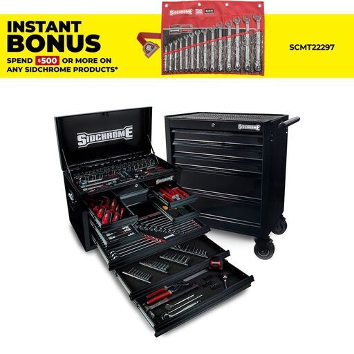 Sidchrome SCMT10163HB 226pce Metric & A/F 13 Drawer Black Hyper Colour Series Tool Kit Chest & Cabinet Set