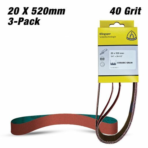 Klingspor 710201 3-Pack 20mm x 520mm 40 Grit Ceramic Abrasive Belt