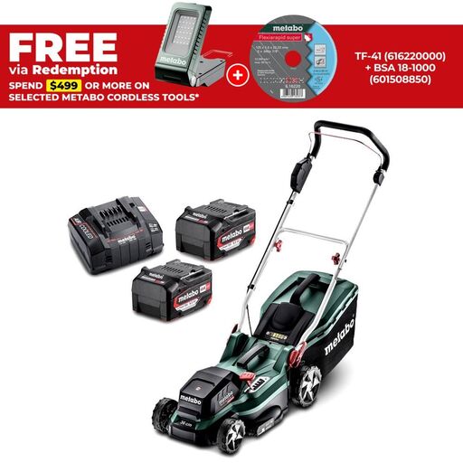 Metabo RM 36-18 LTX BL 36 5.2 K (AU60171620) 36V (18V x 2) 5.2Ah Li-ion Cordless Brushless 360mm (14") Lawn Mower Combo Kit