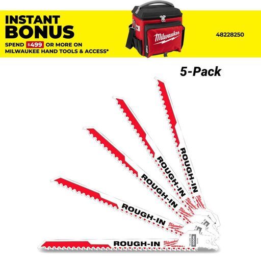 Milwaukee 48001610 5-Pack 185mm 7-3/8 5TPI SAWZALL Rough-In Blade