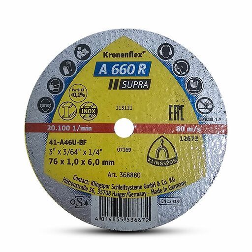 Klingspor 706414 10-Pack 76mm x 1mm x 6mm A 660 R Supra Flat Cutting-off Wheel – image 2
