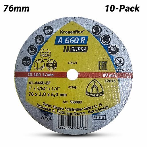 Klingspor 706414 10-Pack 76mm x 1mm x 6mm A 660 R Supra Flat Cutting-off Wheel
