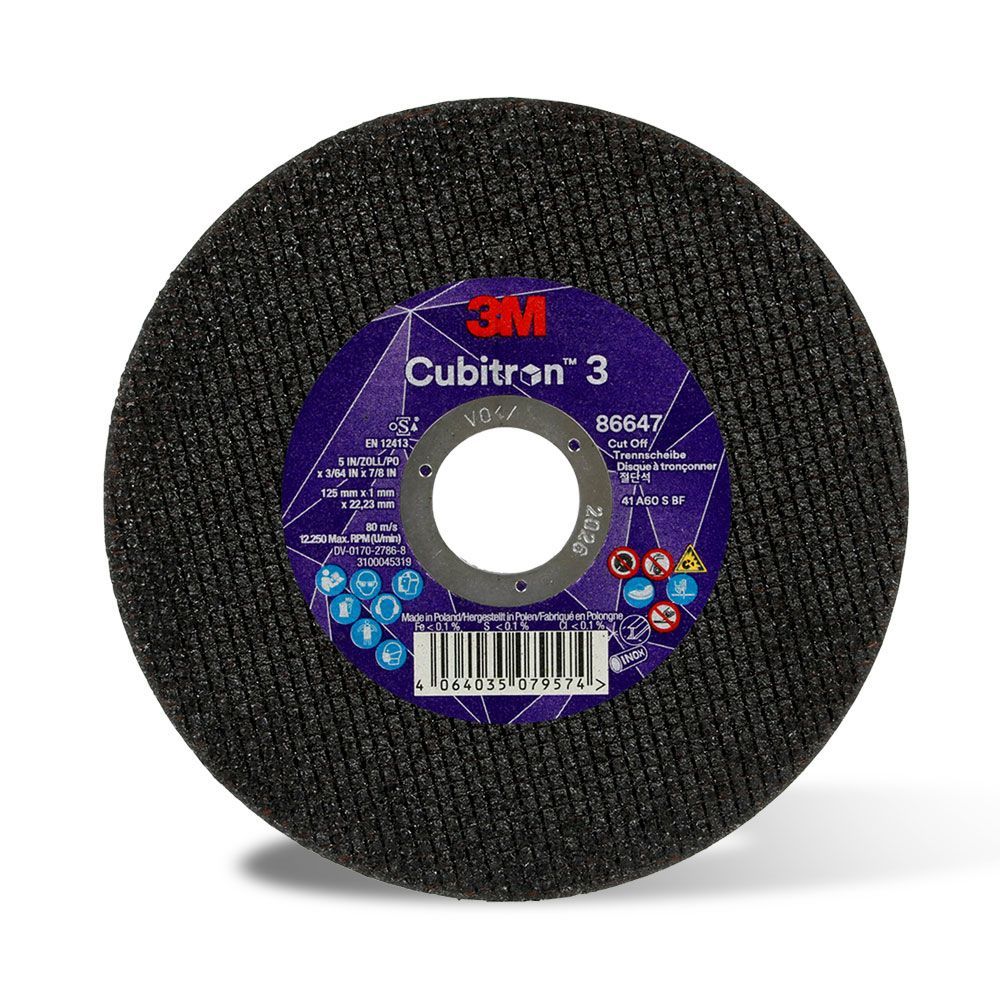 3M 7100377250 (86647) 50-Pack 125mm x 1mm x 22.23mm Abrasive Cubiton 3 Cut-Off Wheel Tin – image 3