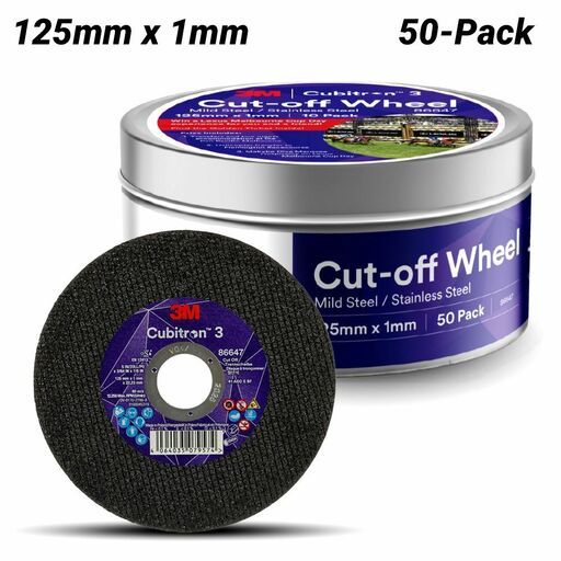 3M 7100377250 (86647) 50-Pack 125mm x 1mm x 22.23mm Abrasive Cubiton 3 Cut-Off Wheel Tin