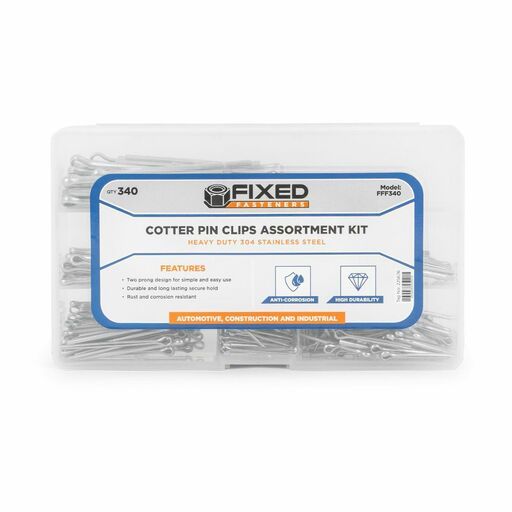 Fixed Fasteners FFF340 340pce Heavy Duty 304 Stainless Steel Cotter Pin Clips Assortment Kit – image 2