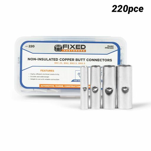 Fixed Fasteners FFBC220 220pce Non Insulated Copper Butt Connectors