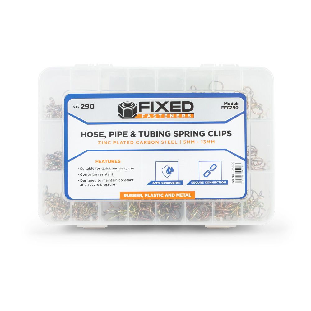 Fixed Fasteners FFC290 290pce 5mm - 13mm Zinc Plated Carbon Steel Hose ...