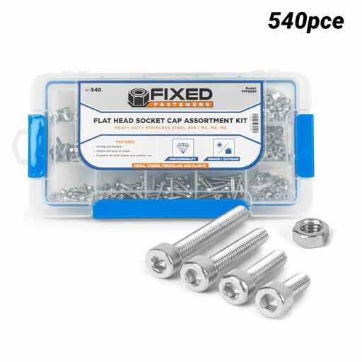 Fixed Fasteners FFFS540 540pce Flat Head Socket Cap Assortment Kit