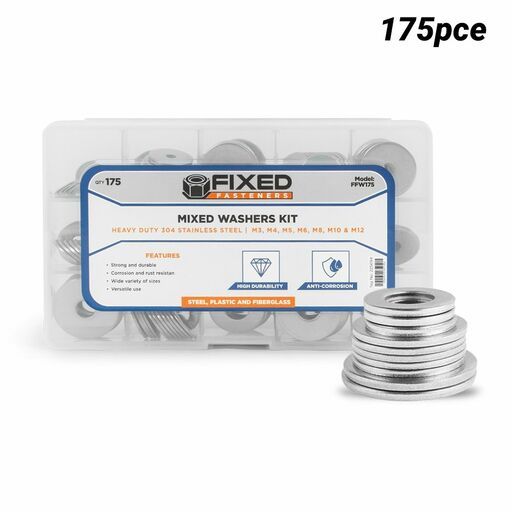 Fixed Fasteners FFW175 175pce Heavy Duty Stainless Steel Mixed Washer Kit
