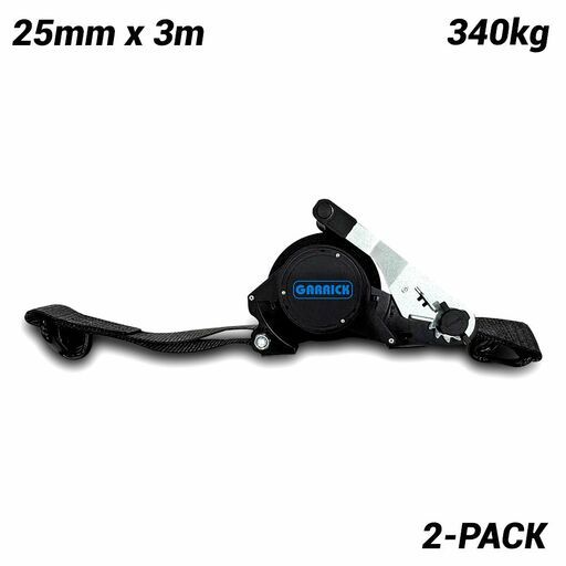 Garrick GRETRAC25MM 2-Pack 340kg 25mm x 3m Retractable Tie Down