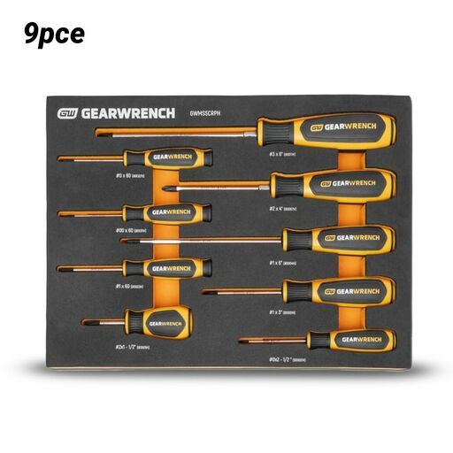 GEARWRENCH GWMSSCRPH 9pce Phillips Dual Material Screwdriver Set in Foam Storage Tray