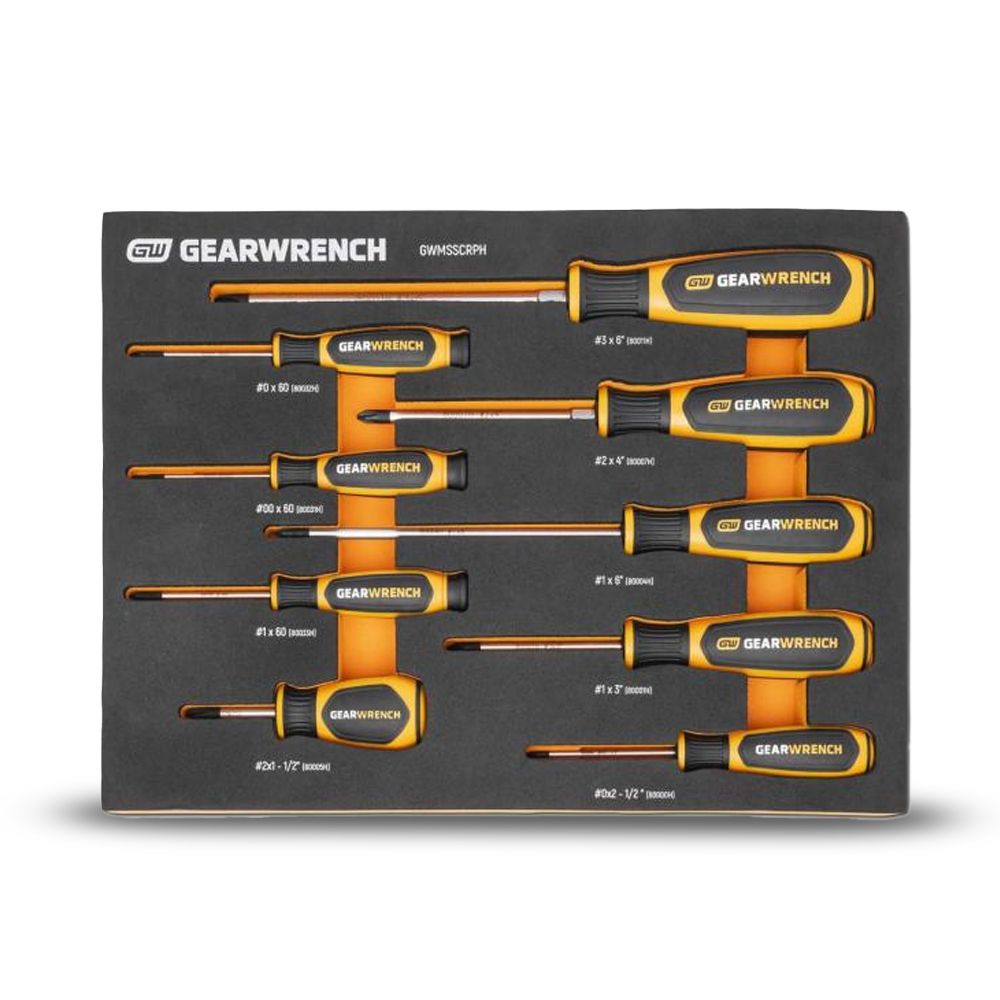 GEARWRENCH GWMSSCRPH 9pce Phillips Dual Material Screwdriver Set in Foam Storage Tray – image 2