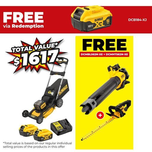 DeWalt ST-DCMWP134P2-XE 36V (18V x 2) Li-ion 5.0Ah Cordless Brushless 530mm (21") Push Mower Combo Kit
