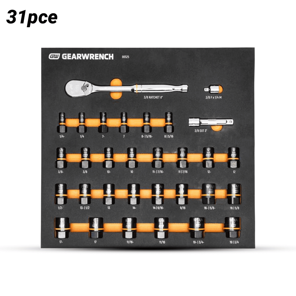 GEARWRENCH 86525 31pce 3/8" Drive 90T Ratchet and Bolt Biter™ Socket Set with Foam Storage Tray – image 1