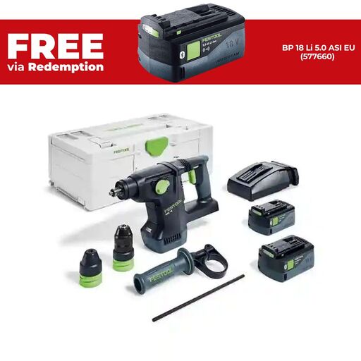 Festool KHC 18 Li TCL6-Plus (578538) KHC 18V 5.0Ah Bluetooth Cordless Rotary Hammer Combo Kit