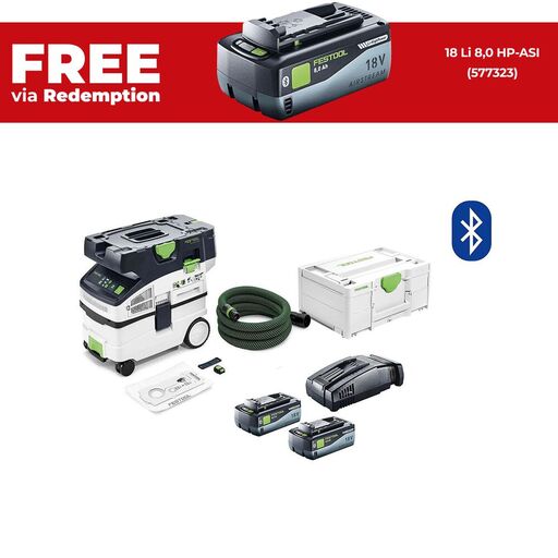 Festool CTMC MIDI I-Plus (578299) CTMC MIDI 15l M Class 18V 8.0Ah Bluetooth Cordless Mobile Dust Extractor Combo Kit